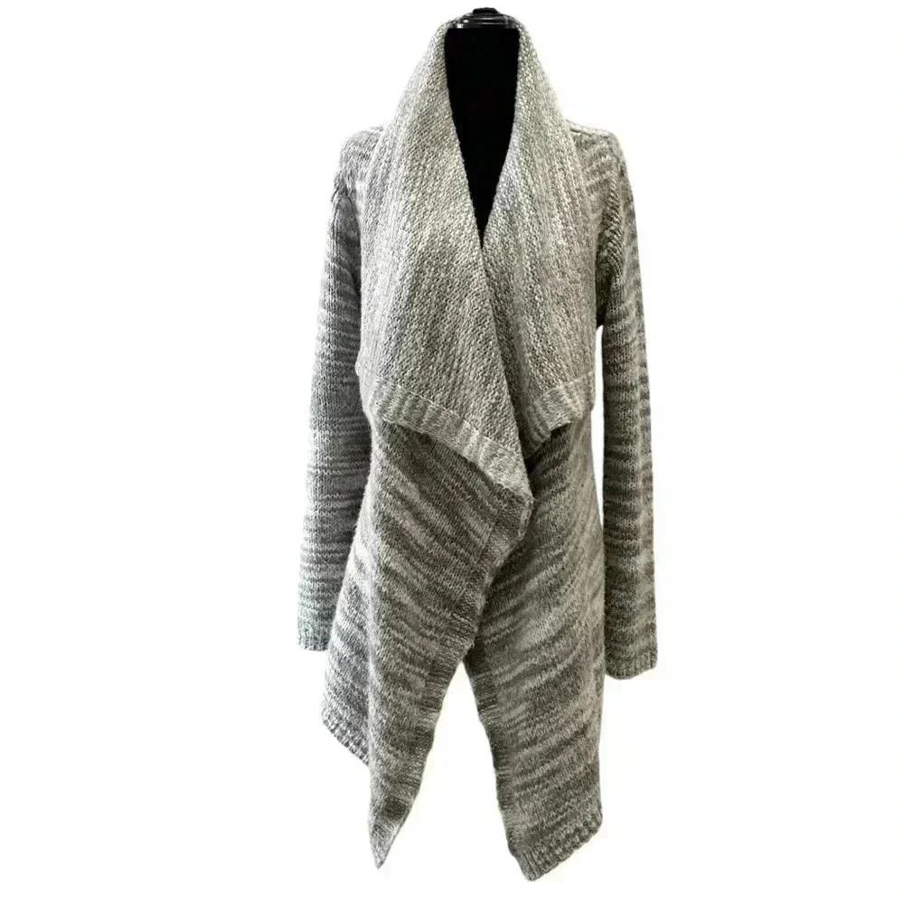 Ricki’s Cardigan Open Front Draped  Collar Waterfall Sweater Grey White XS